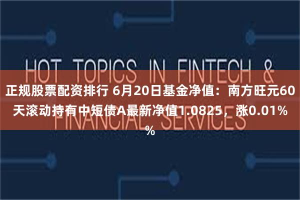 正规股票配资排行 6月20日基金净值：南方旺元60天滚动持有中短债A最新净值1.0825，涨0.01%