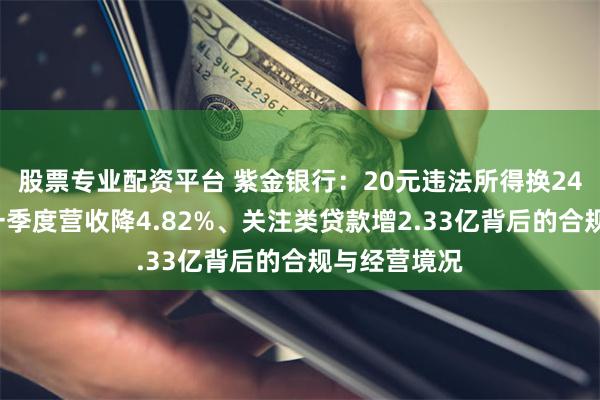 股票专业配资平台 紫金银行：20元违法所得换240万罚单！一季度营收降4.82%、关注类贷款增2.33亿背后的合规与经营境况
